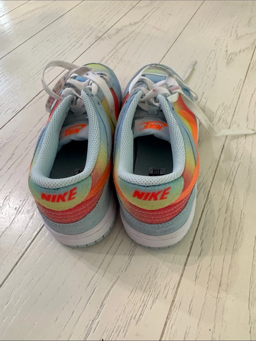 Nike Kids Light Blue Sneakers with Rainbow Swoosh